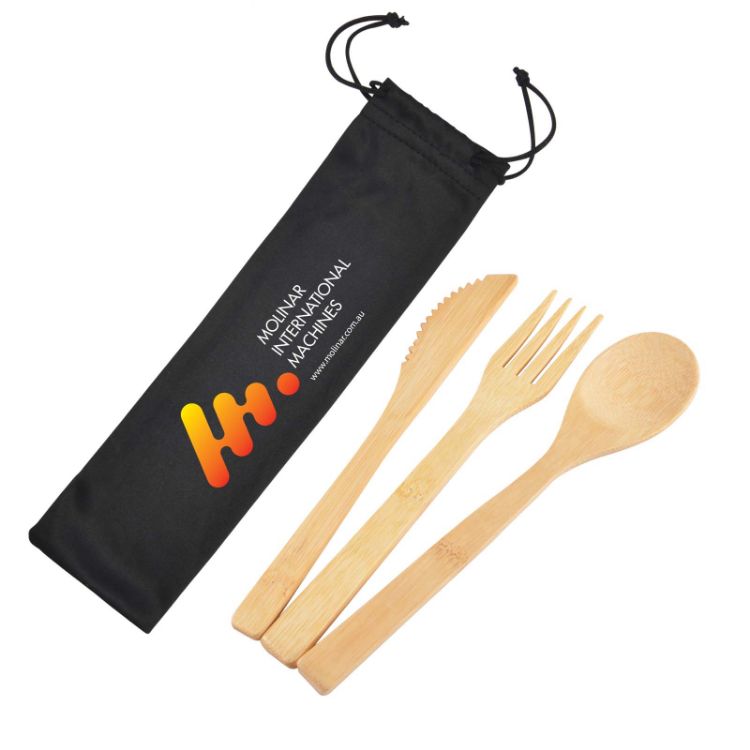 Picture of Miso Bamboo Cutlery Set in Microfibre Pouch