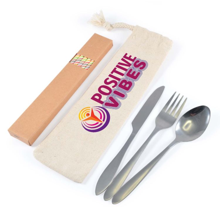 Picture of Banquet Cutlery Set & Straws In Calico Pouch
